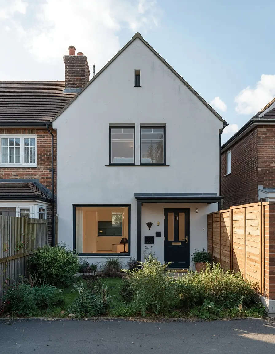 Narrow contemporary infill home positioned between established neighbouring houses.