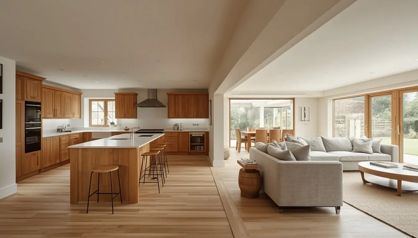 Open-plan kitchen and living space designed as part of a connected whole-home renovation.